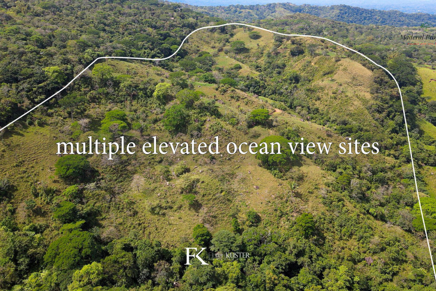 Aerial view highlighting elevated building sites on the land