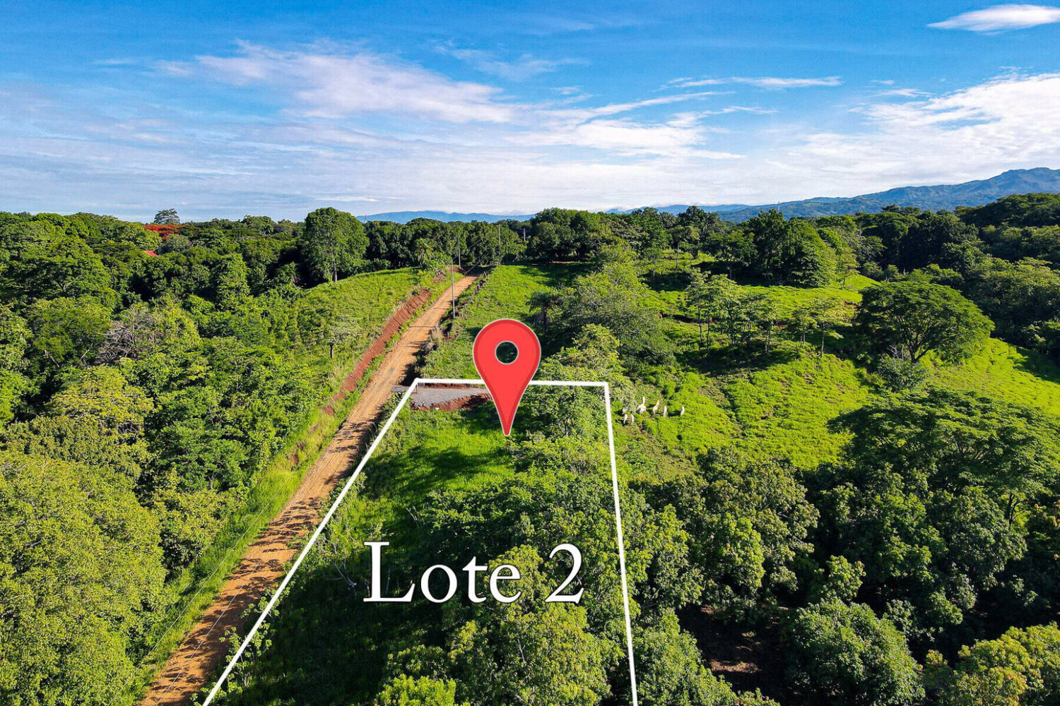 Aerial view of Lot 2 outlined beside the shared access road
