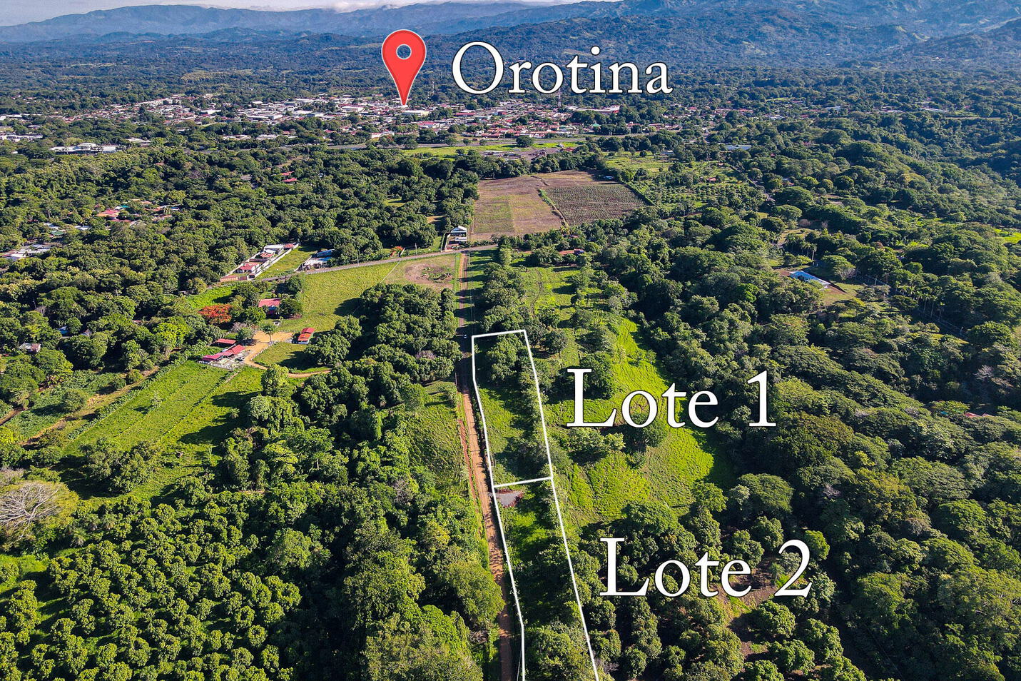 Aerial view of the two lots outlined near Orotina