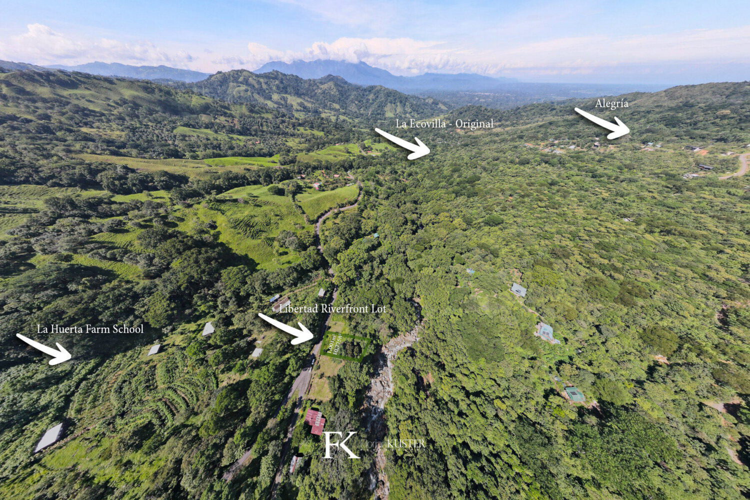 Aerial view of the valley around the lot and nearby farm school