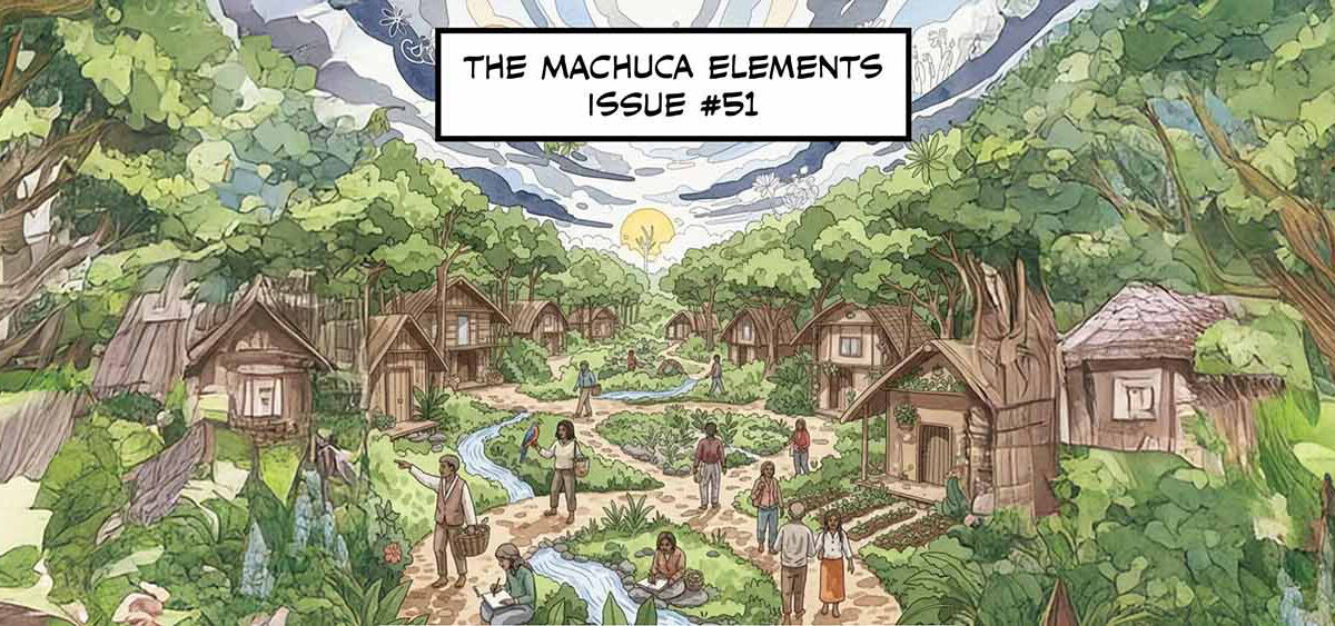 Illustrated panorama of the Machuca Valley community among the trees